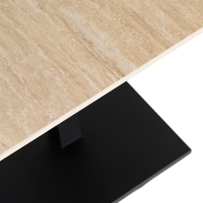 Set 2 mese pătrate bej din piatra sinterizata cu structura metalica neagra 80x80x75 cm [6]