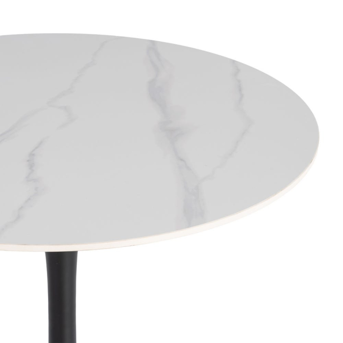 Set 2 mese rotunde albe din piatra sinterizata cu structura metalica neagra 80x80x75 cm [3]