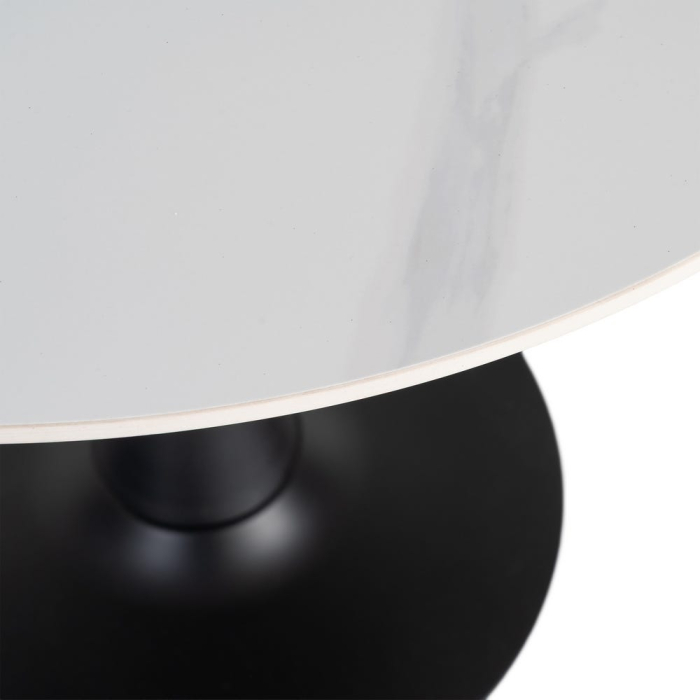 Set 2 mese rotunde albe din piatra sinterizata cu structura metalica neagra 80x80x75 cm [5]