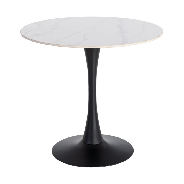 Set 2 mese rotunde albe din piatra sinterizata cu structura metalica neagra 80x80x75 cm [8]