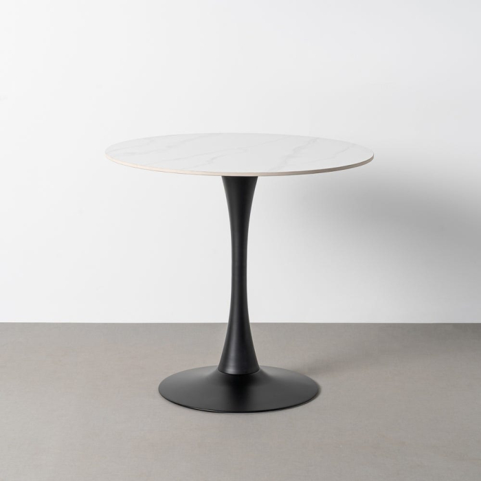 Set 2 mese rotunde albe din piatra sinterizata cu structura metalica neagra 80x80x75 cm [2]