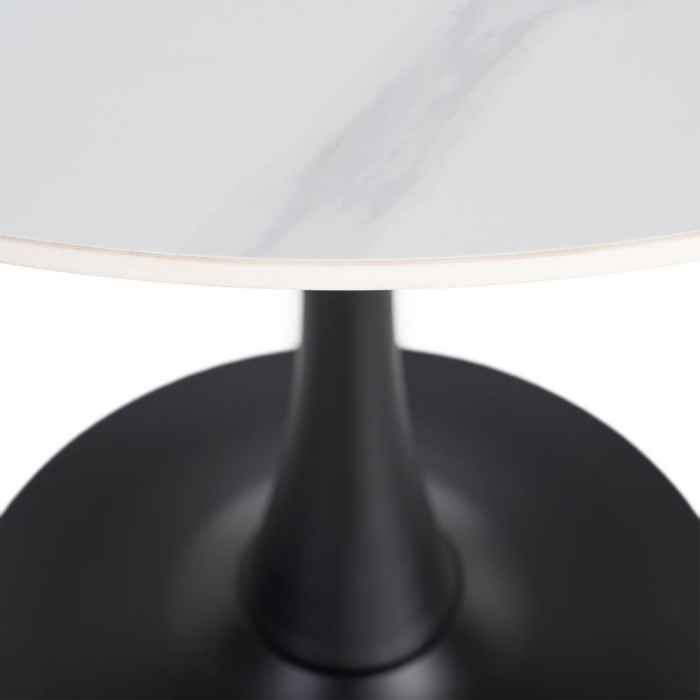 Set 2 mese rotunde albe din piatra sinterizata cu structura metalica neagra 80x80x75 cm [4]