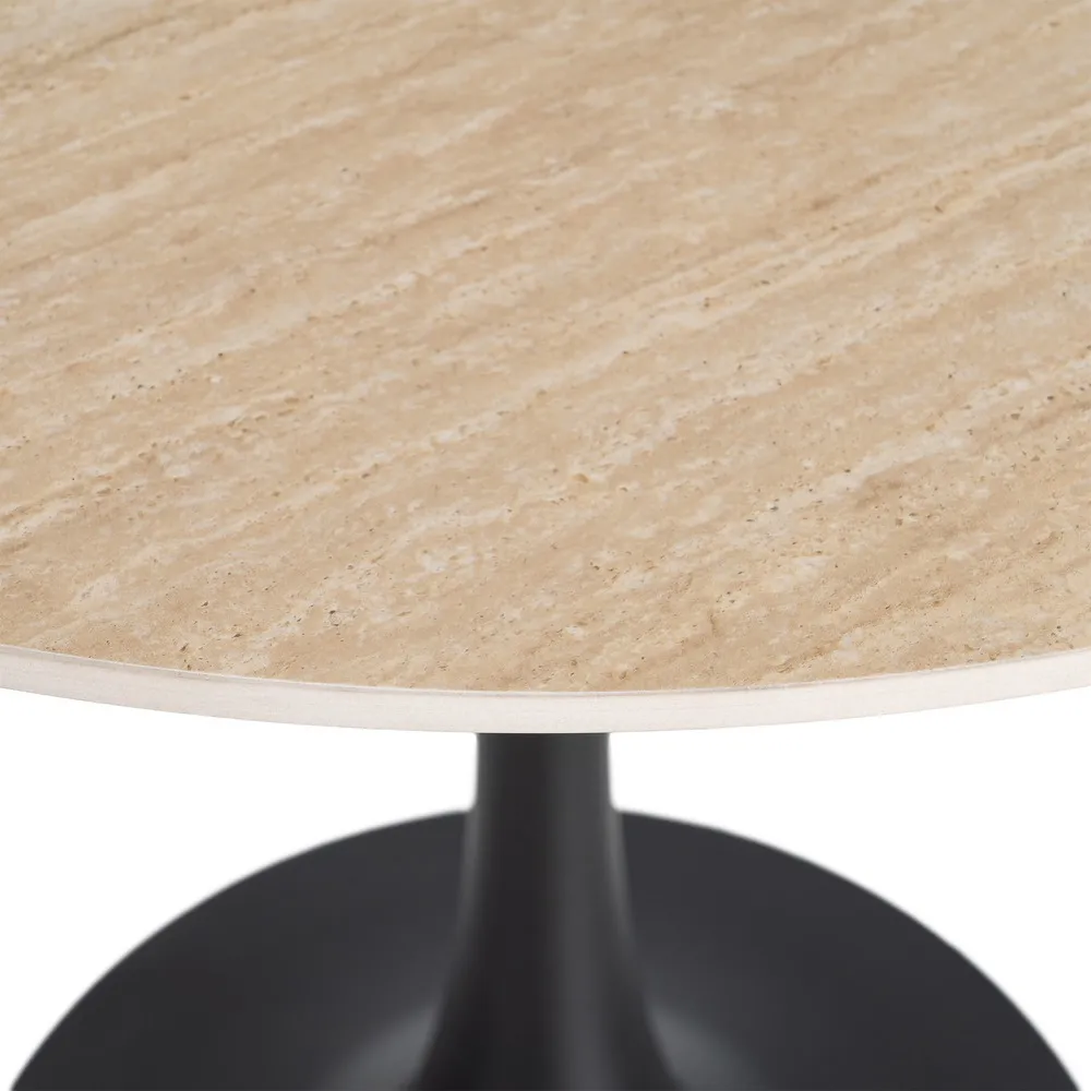 Set 2 mese rotunde bej din piatra sinterizata cu structura metalica neagra 80x80x75 cm [6]