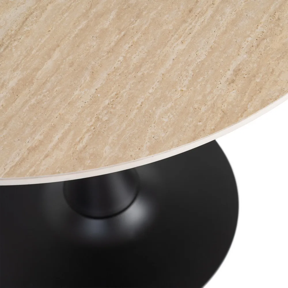 Set 2 mese rotunde bej din piatra sinterizata cu structura metalica neagra 80x80x75 cm [5]