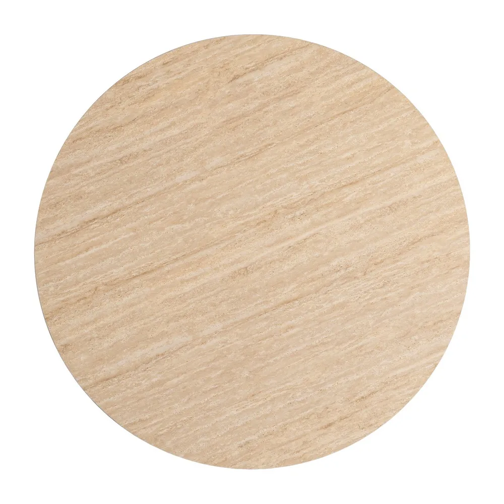 Set 2 mese rotunde bej din piatra sinterizata cu structura metalica neagra 80x80x75 cm [3]