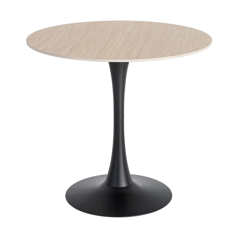 Set 2 mese rotunde bej din piatra sinterizata cu structura metalica neagra 80x80x75 cm [2]