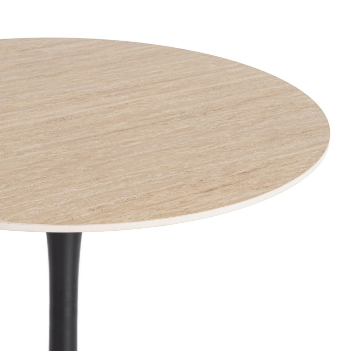 Set 2 mese rotunde bej din piatra sinterizata cu structura metalica neagra 80x80x75 cm [10]