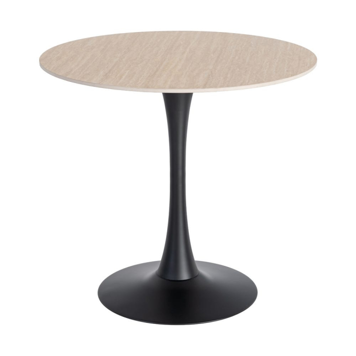 Set 2 mese rotunde bej din piatra sinterizata cu structura metalica neagra 80x80x75 cm [15]