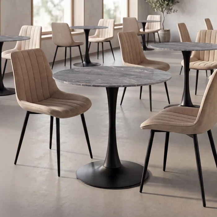 Set 2 mese rotunde gri din piatra sinterizata cu structura metalica neagra 80x80x75 cm [2]