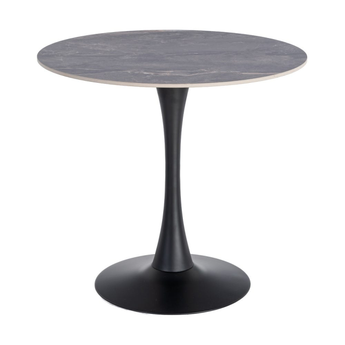 Set 2 mese rotunde gri din piatra sinterizata cu structura metalica neagra 80x80x75 cm [8]