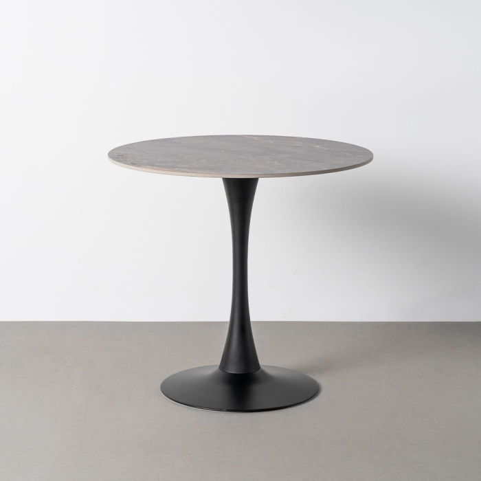 Set 2 mese rotunde gri din piatra sinterizata cu structura metalica neagra 80x80x75 cm [2]