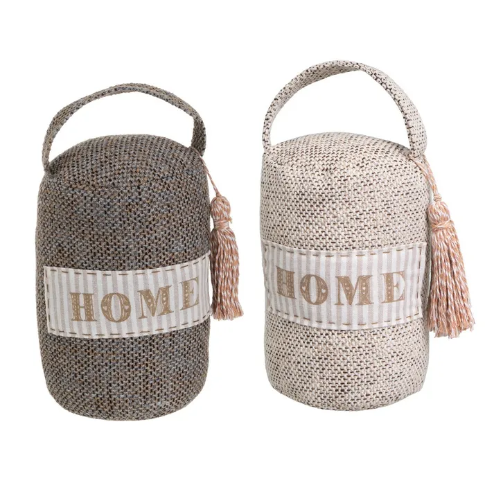 Set 2 opritoare de ușă cilindrice textile cu mesaj Home și ciucure decorativ [2]