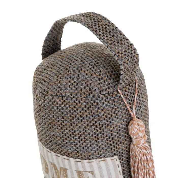 Set 2 opritoare de ușă cilindrice textile cu mesaj Home și ciucure decorativ [3]