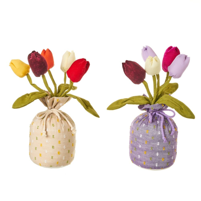 Set de două opritoare în formă de buchet de lalele în săculeț crem și liliachiu [2]