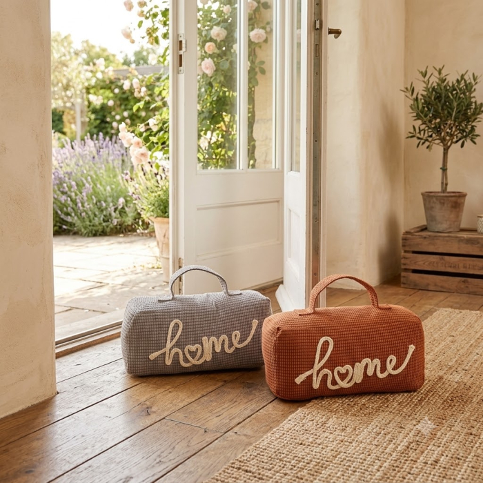 Set 2 opritoare de ușă textile tip săculeț cu mesaj Home [2]