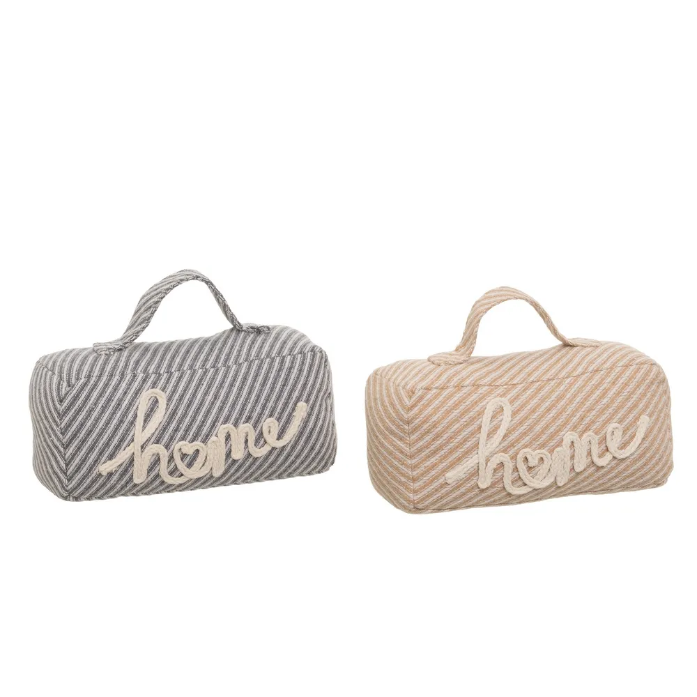 Set 2 opritoare de ușă textile tip săculeț cu mesaj Home și dungi fine [2]