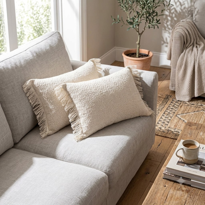 Set 2 perne decorative culoare natural bumbac, franjuri 30x50 [2]