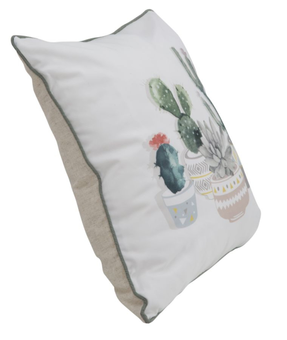Set 2 perne decorative albe cu cactus înalt, cactus înflorit în acuarelă și ghivece geometrice [2]