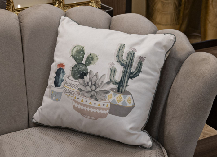 Set 2 perne decorative albe cu cactus înalt, cactus înflorit în acuarelă și ghivece geometrice [9]