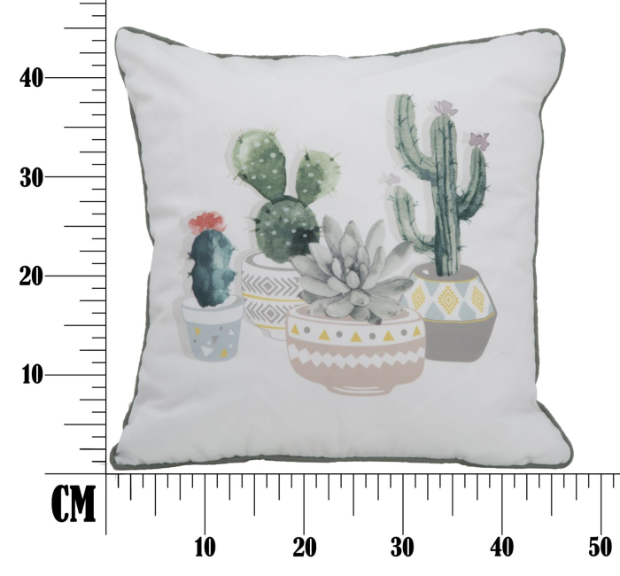 Set 2 perne decorative albe cu cactus înalt, cactus înflorit în acuarelă și ghivece geometrice [10]