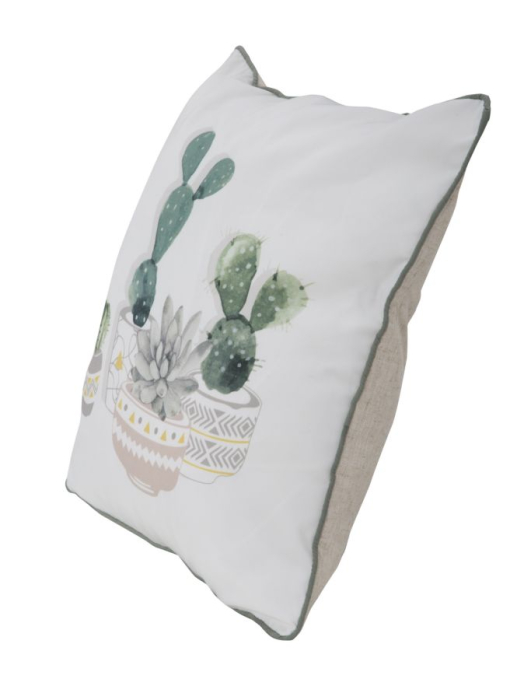 Set 2 perne decorative albe cu cactuși în acuarelă, ghivece geometrice și bordură fină verde-gri [2]
