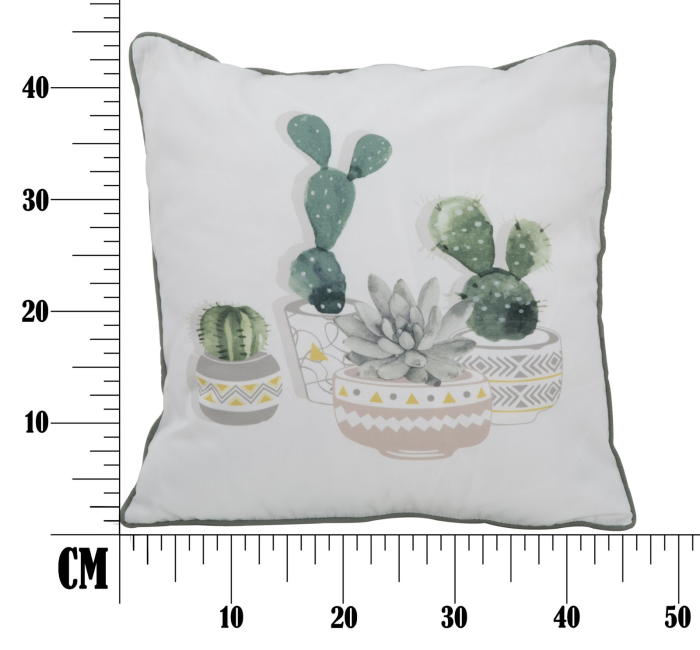 Set 2 perne decorative albe cu cactuși în acuarelă, ghivece geometrice și bordură fină verde-gri [10]