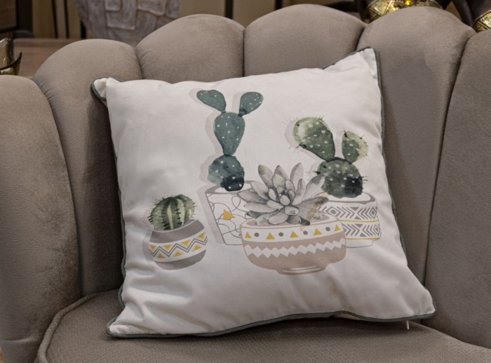 Set 2 perne decorative albe cu cactuși în acuarelă, ghivece geometrice și bordură fină verde-gri [8]