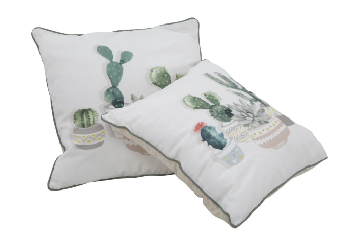 Set 2 perne decorative albe cu cactuși în acuarelă, ghivece geometrice și bordură fină verde-gri [7]
