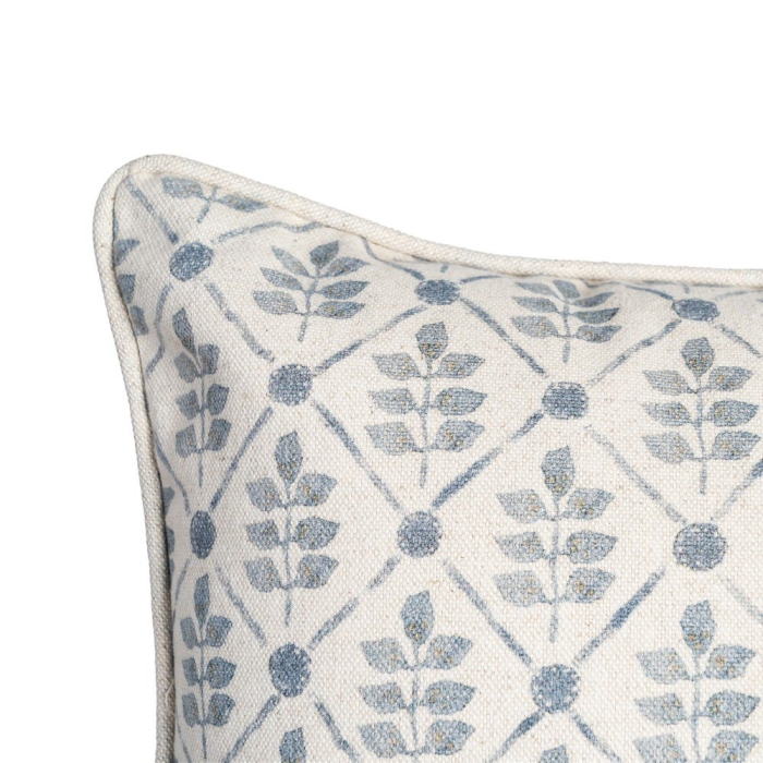 Set 2 perne decorative dreptunghiulare alb cu albastru, bumbac si in, imprimeu frunze 45 x 30 cm [3]