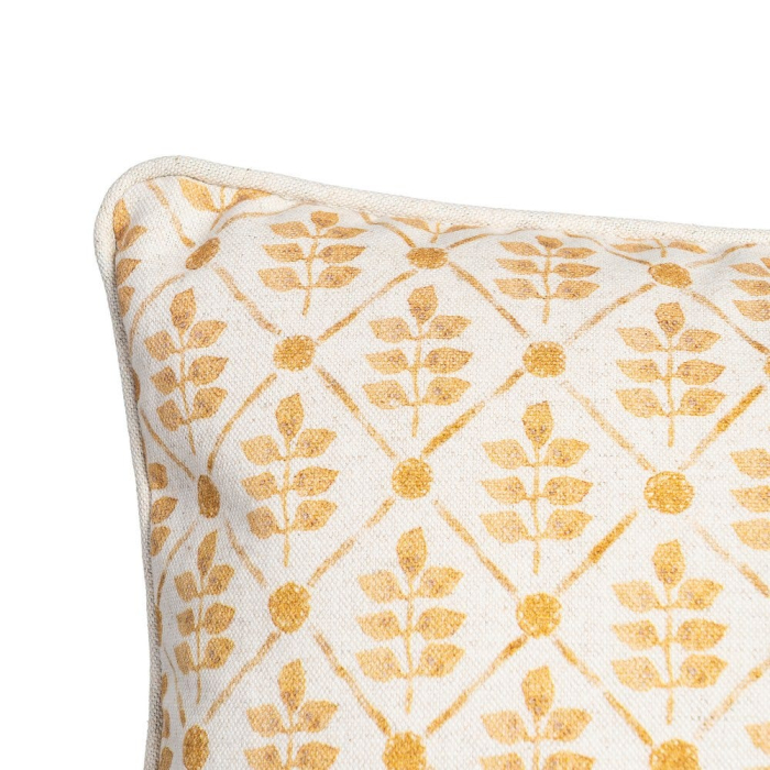 Set 2 perne decorative dreptunghiulare alb cu galben, bumbac si in, imprimeu frunze 45 x 30 cm [3]