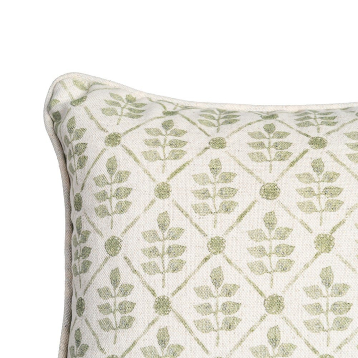 Set 2 perne decorative dreptunghiulare alb cu verde, bumbac si in, imprimeu frunze 45 x 30 cm [3]