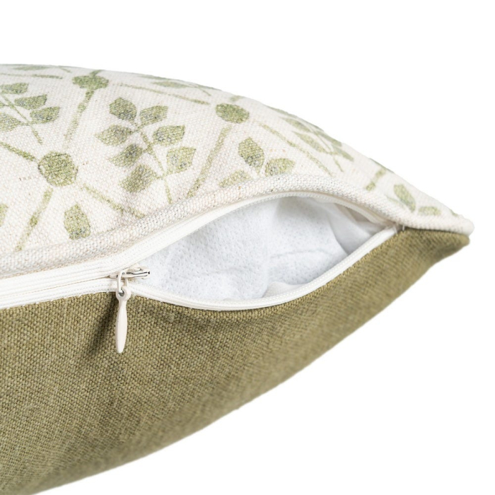 Set 2 perne decorative dreptunghiulare alb cu verde, bumbac si in, imprimeu frunze 45 x 30 cm [4]