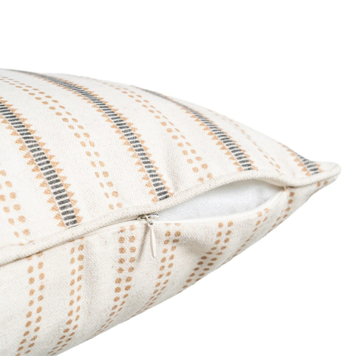 Set 2 perne decorative dreptunghiulare crem cu gri si bej, bumbac si in, imprimeu dungi 45 x 30 cm [5]