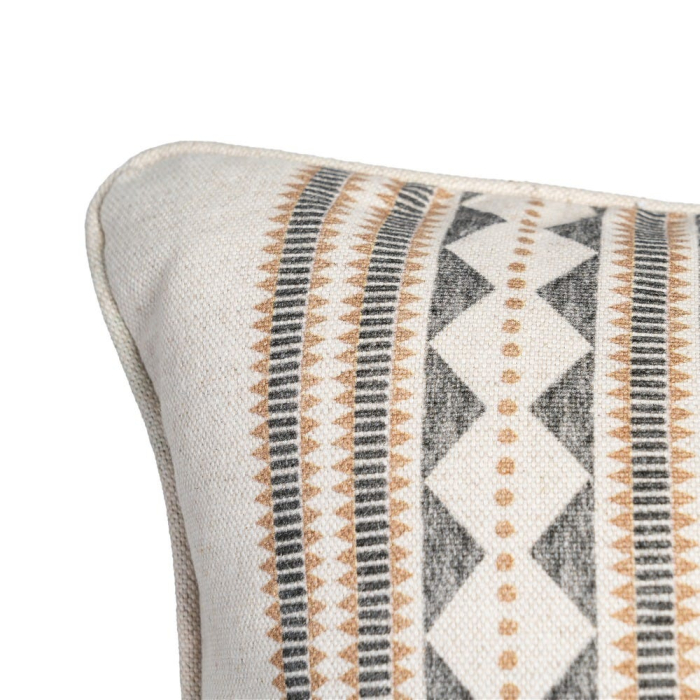 Set 2 perne decorative dreptunghiulare crem cu gri si bej, bumbac si in, model geometric decorativ 45 x 30 cm [4]