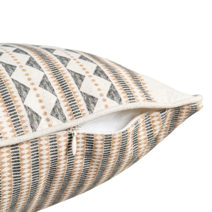 Set 2 perne decorative dreptunghiulare crem cu gri si bej, bumbac si in, model geometric decorativ 45 x 30 cm [5]