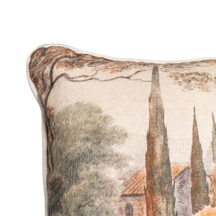 Set 2 perne decorative dreptunghiulare multicolore, bumbac si in, peisaj cu casa 45 x 30 cm [3]