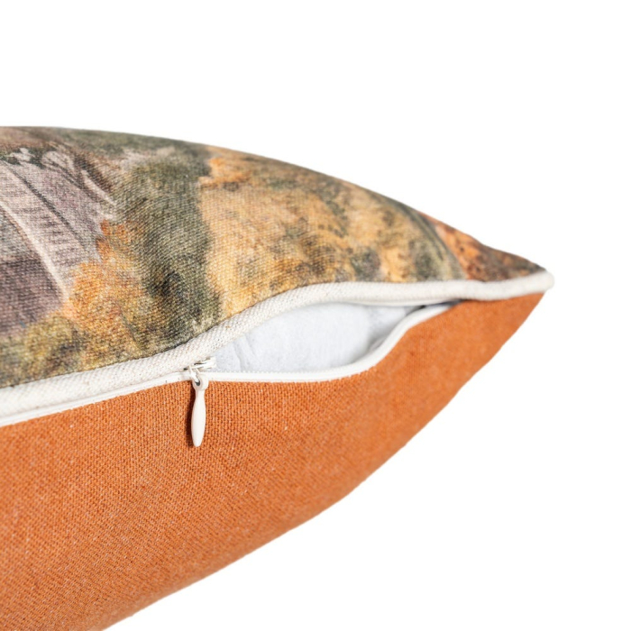 Set 2 perne decorative dreptunghiulare multicolore, bumbac si in, peisaj cu casa 45 x 30 cm [4]