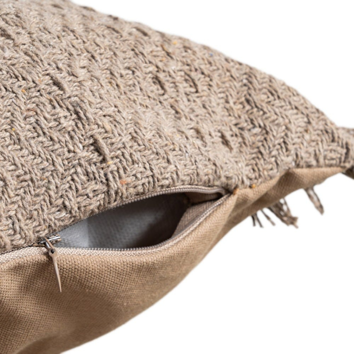 Set 2 perne decorative maro bumbac, franjuri 60x60 [4]