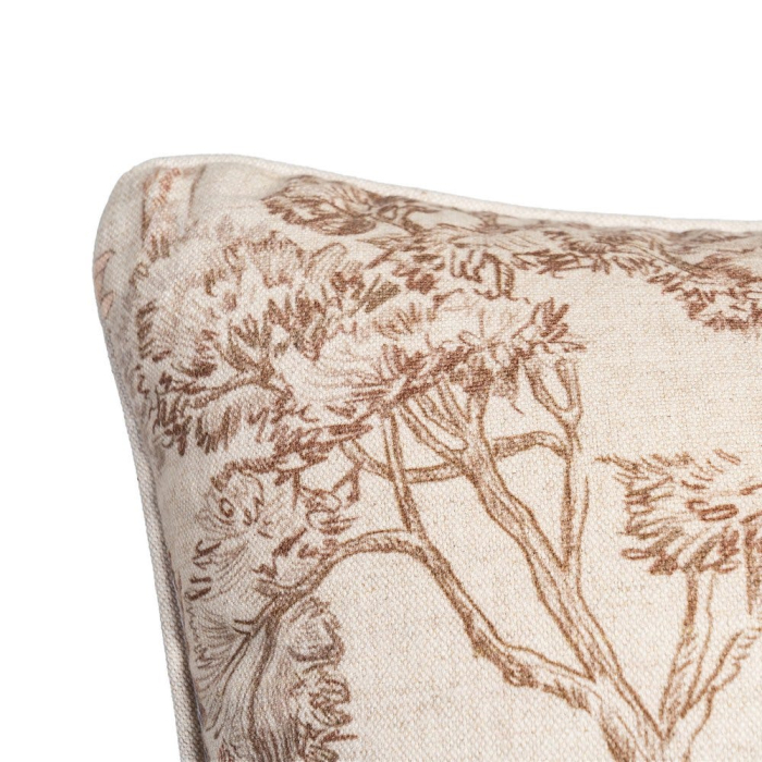Set 2 perne decorative patrate crem cu maro, bumbac si in, imprimeu arbori si flori 45 x 45 cm [3]