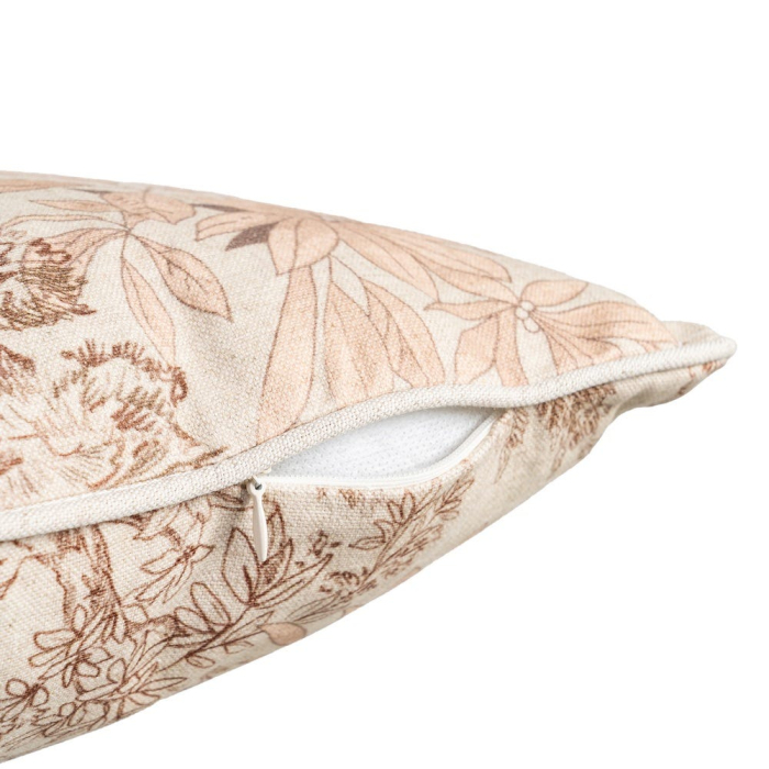 Set 2 perne decorative patrate crem cu maro, bumbac si in, imprimeu arbori si flori 45 x 45 cm [4]