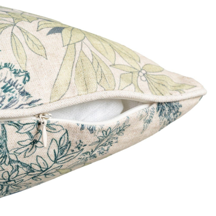 Set 2 perne decorative patrate crem cu verde si albastru, bumbac si in, imprimeu arbori si flori 45 x 45 cm [4]