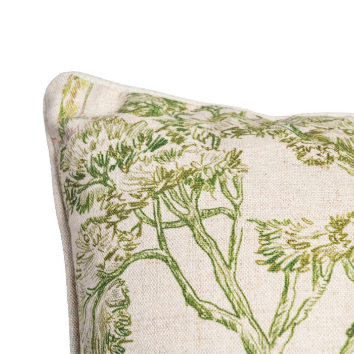 Set 2 perne decorative patrate crem cu verde si roz pal, bumbac si in, imprimeu arbori si flori 45 x 45 cm [3]