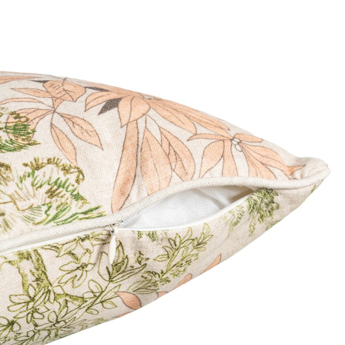 Set 2 perne decorative patrate crem cu verde si roz pal, bumbac si in, imprimeu arbori si flori 45 x 45 cm [4]