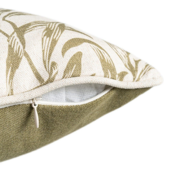 Set 2 perne decorative pătrate crem cu frunze verde măsliniu [5]