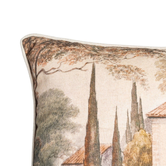 Set 2 perne decorative patrate multicolore, bumbac si in, peisaj cu casa 45 x 45 cm [3]