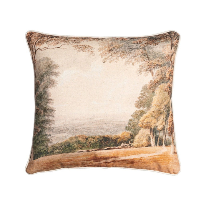 Set 2 perne decorative patrate multicolore, bumbac si in, peisaj in tonuri calde 45 x 45 cm [1]