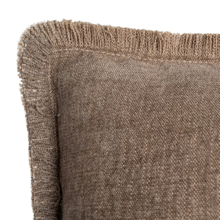 Set 2 perne decorative pătrate taupe cu fir de in și margine franjurată fin [2]