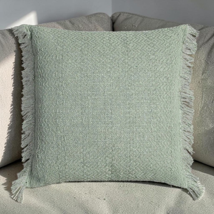 Set 2 perne decorative verzi din bumbac cu franjuri 45x45 [2]