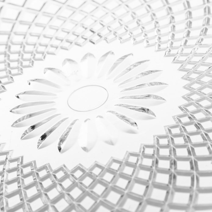 Set de două platouri rotunde mari din sticlă transparentă, cu mandala și romburi [2]