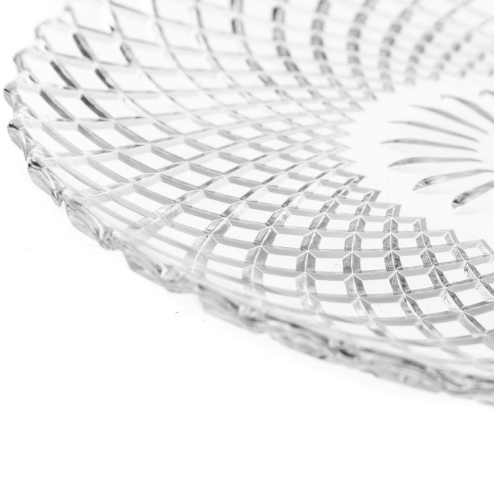 Set de două platouri rotunde mari din sticlă transparentă, cu mandala și romburi [3]